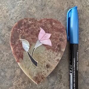 Heart-Shaped Stone Art with Pink Flower Inlay